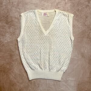 Vintage 70s Shirt Street Knit Sweater Vest Sleeveless Cream Pastel Polka Dot